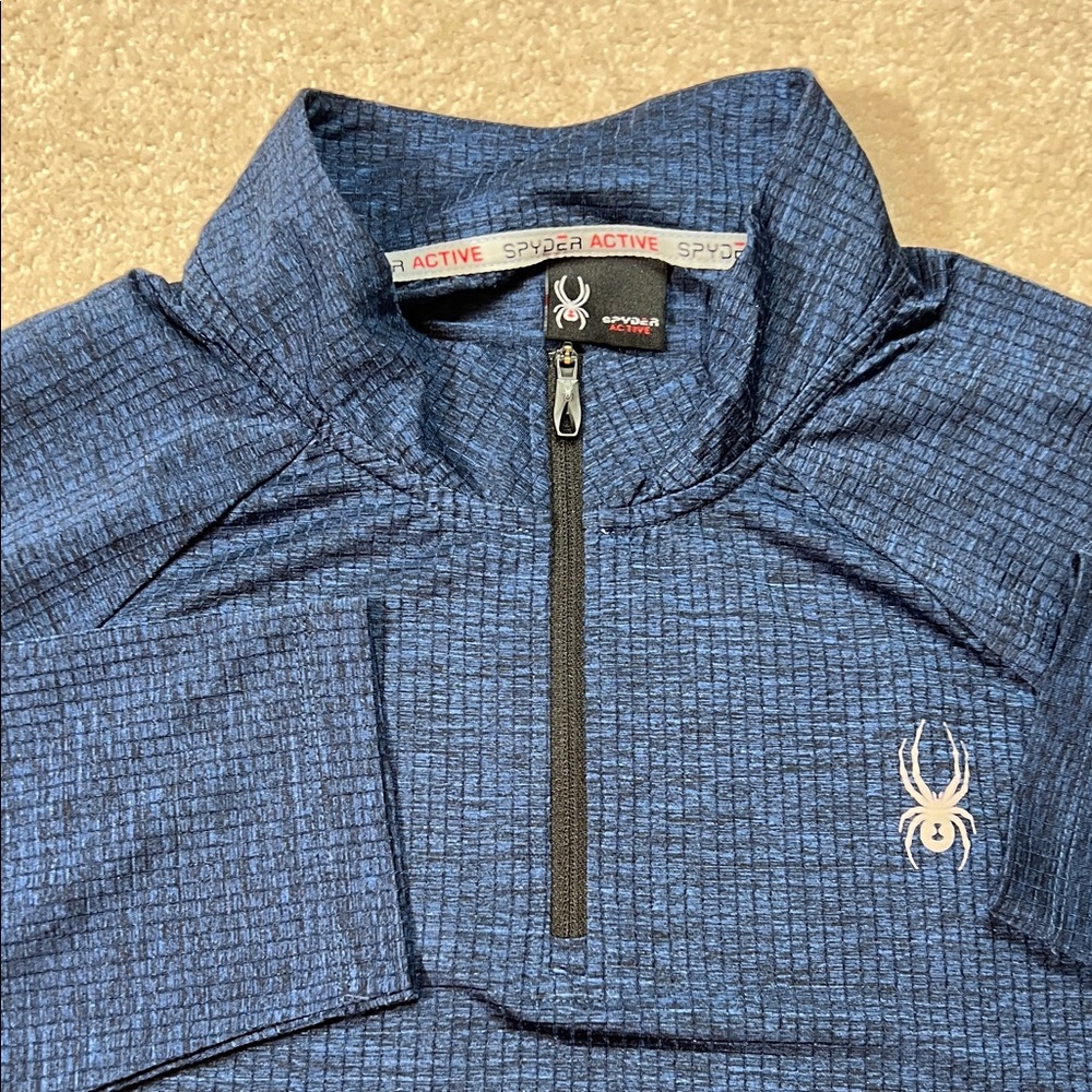 Spyder Active Quarter‎ Zip Pullover Blue Grid Long Sleeve Athletic Top